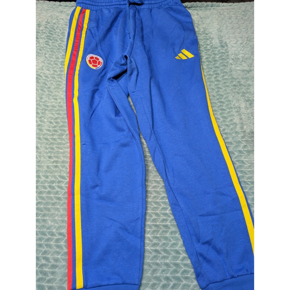 Adidas Colombia National Team Blue Jogger Sweatpants Mens L Yellow Red Stripe